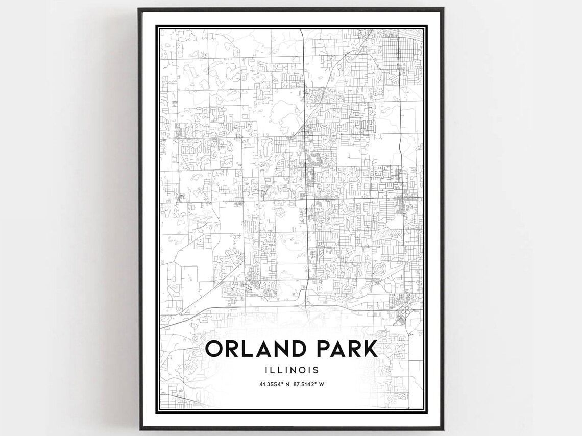 Orland Park Map Print, Illinois Street Decor