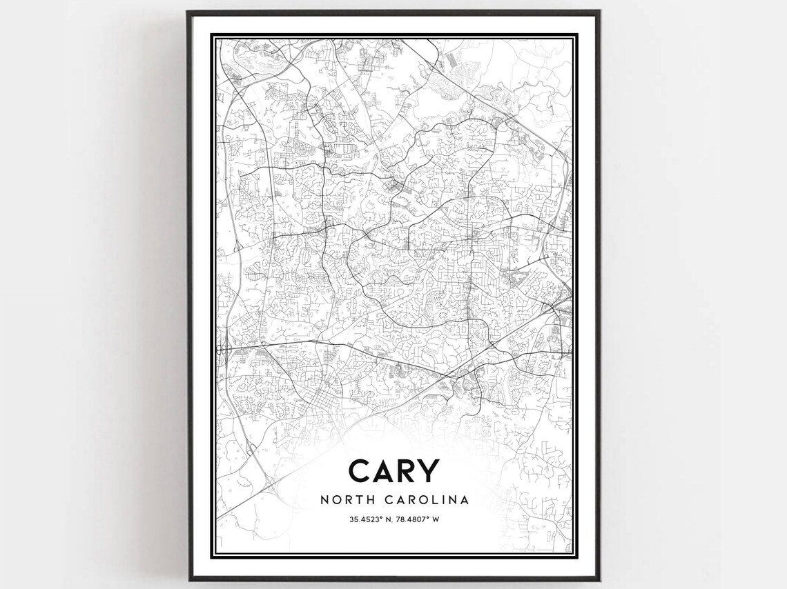 Cary Map Print Poster, North Carolina Street Decor