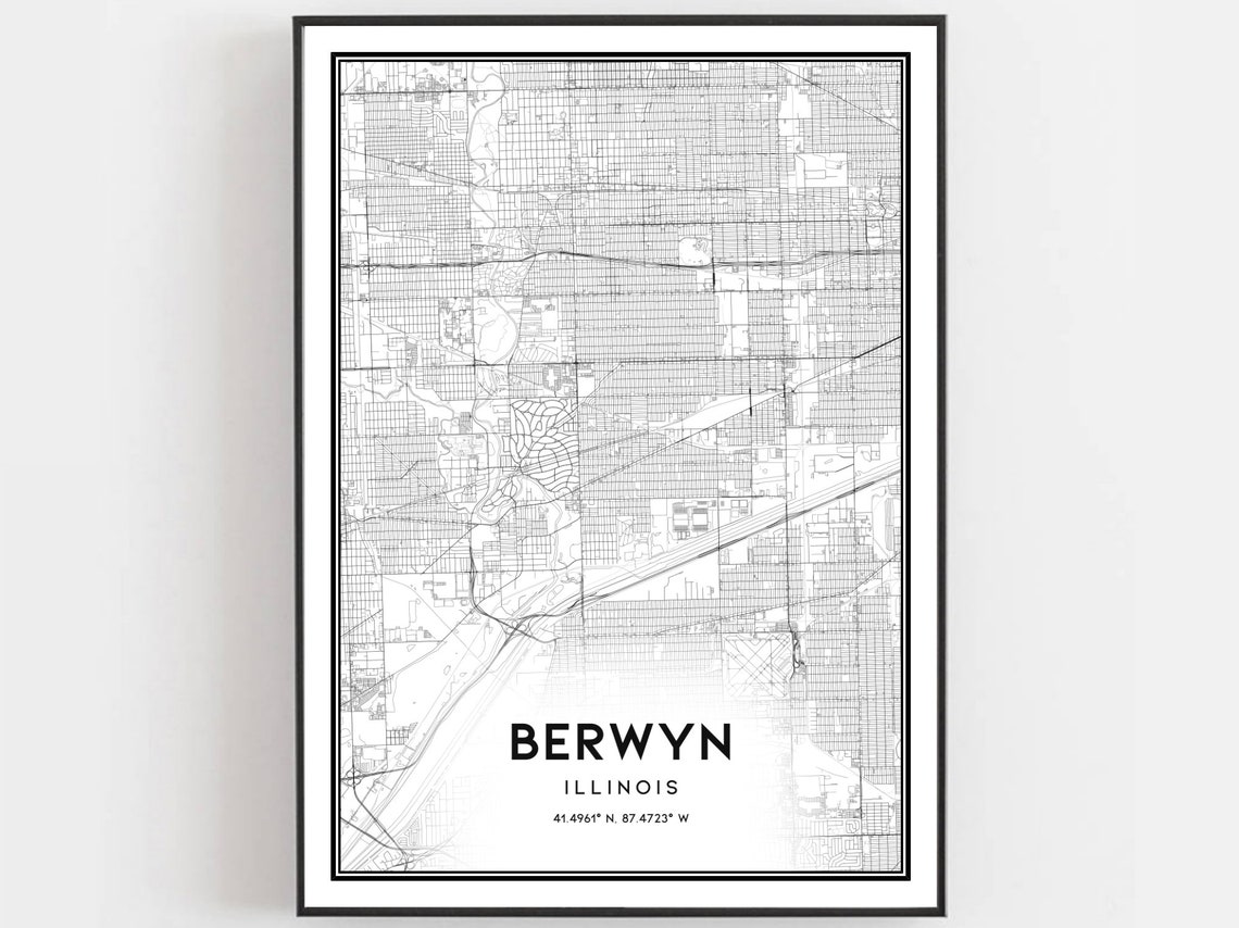 Berwyn Illinois Minimal City Street Map Grid Coordinates Poster