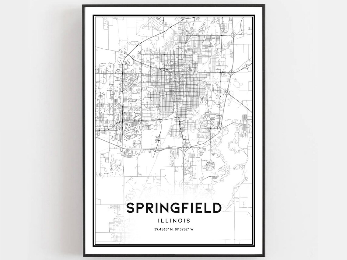 Springfield Map Poster, Illinois Street Decor