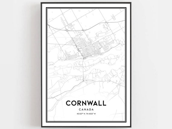 Cornwall Map Print Poster Wall Art City Street Decor Road Gift B1417
