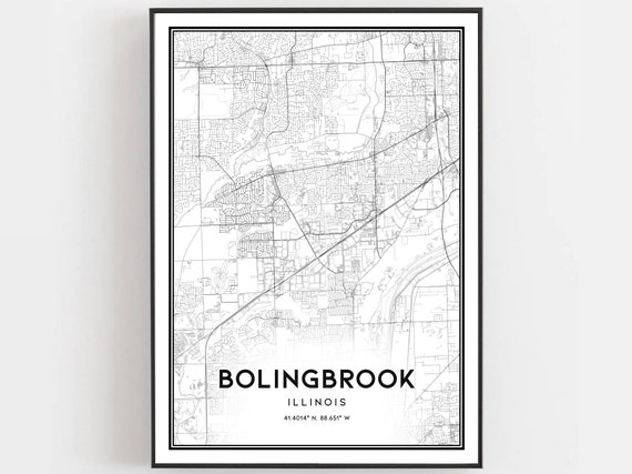 Bolingbrook Map Print Poster Wall Art Il City Illinois Street Decor Road Gift B1065
