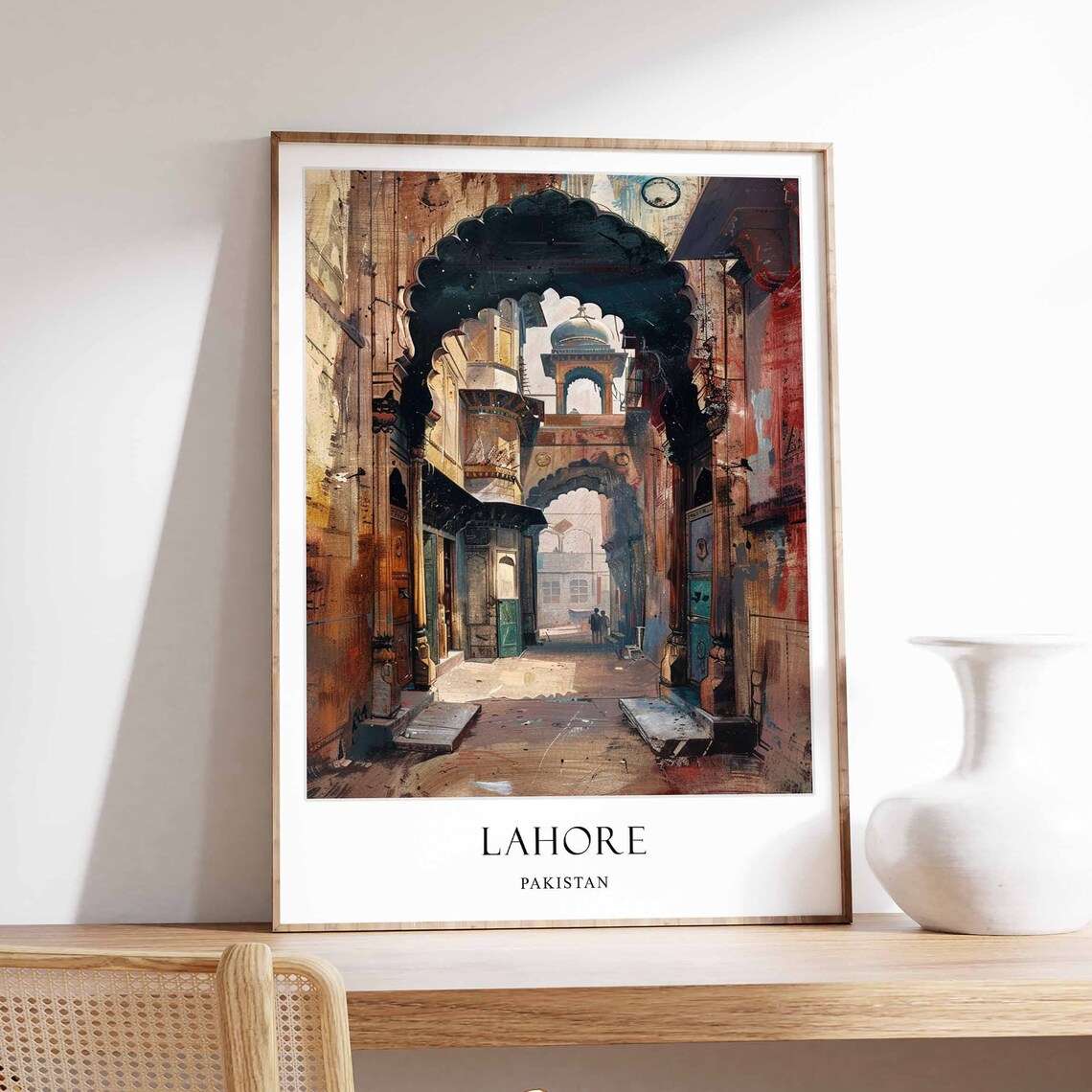 Lahore Travel Poster, Pakistan Punjab Islamic Landmark