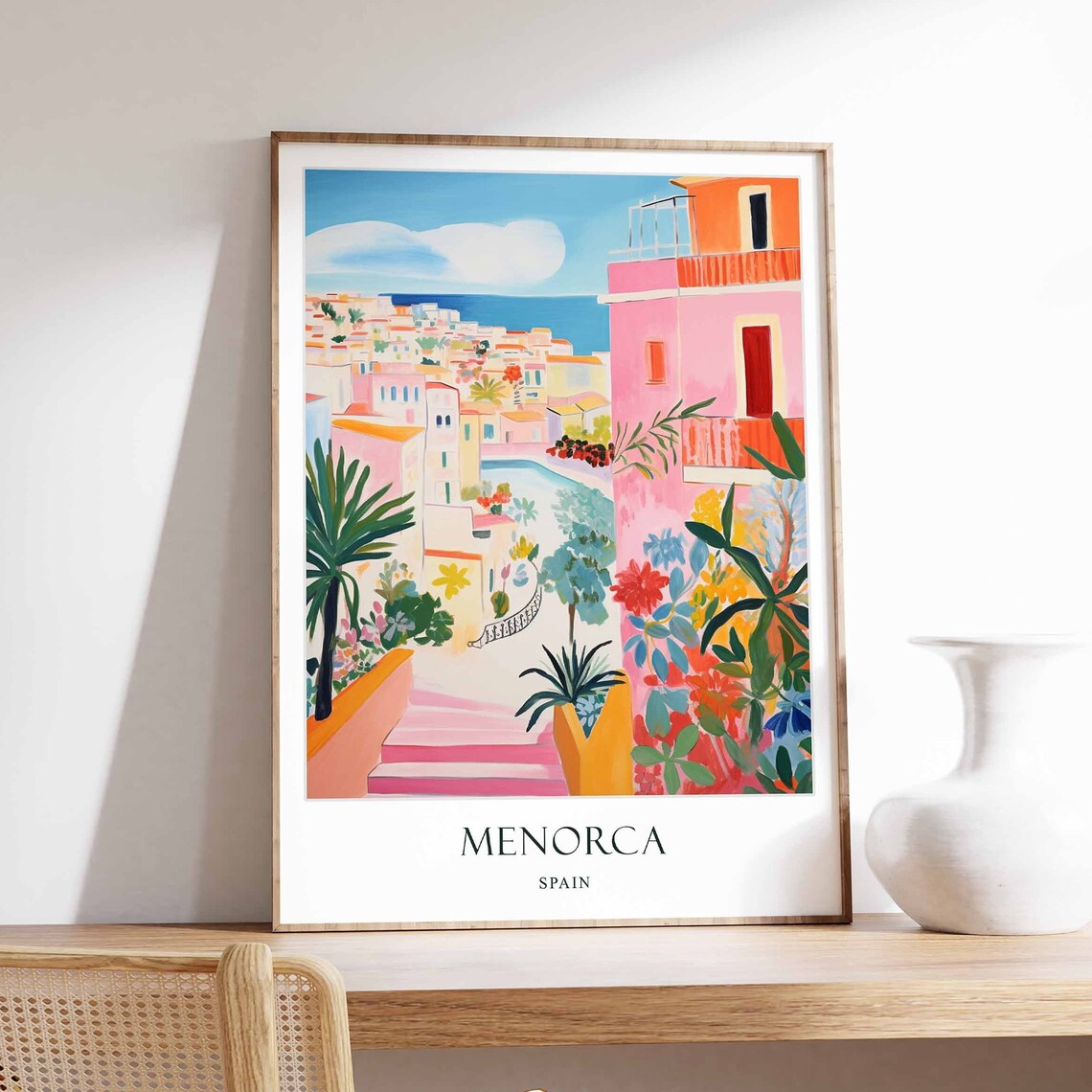 Menorca Spain Colorful Coastal Town Balearic Travel Art Poster