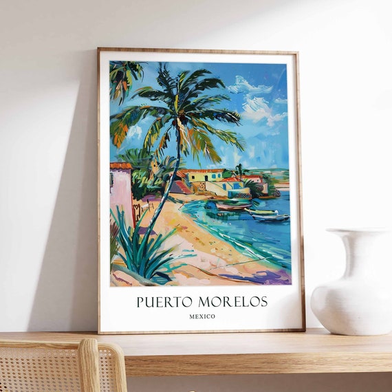Puerto Morelos Poster Mexico Caribbean Wall Art Travel Mexican Decor