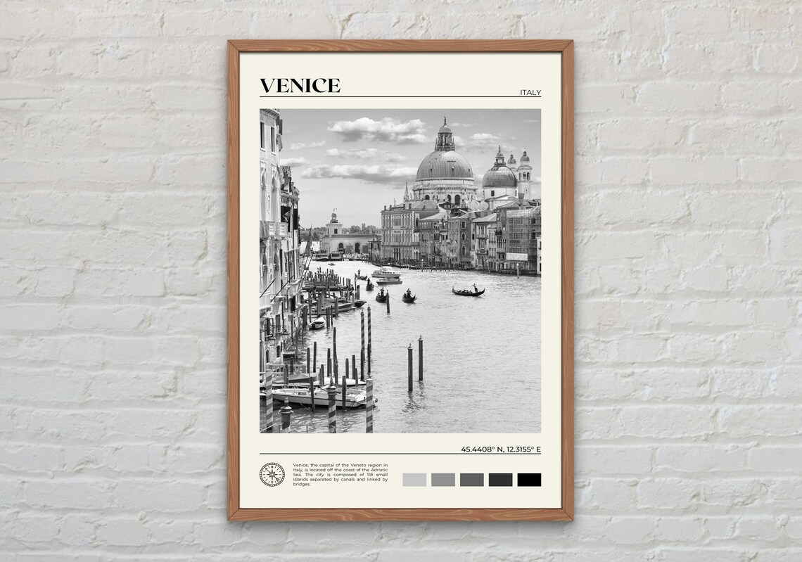 Venice Black And White Travel Poster, Italy Wall Art