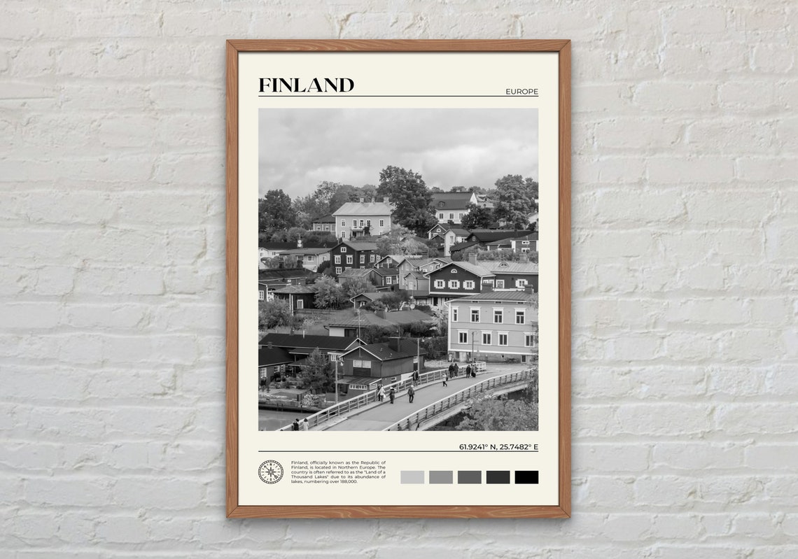 Black And White Finland Print Finland Wall Art Finland Poster Finland Photo Finland Poster Print Finland Wall Decor Europe Print