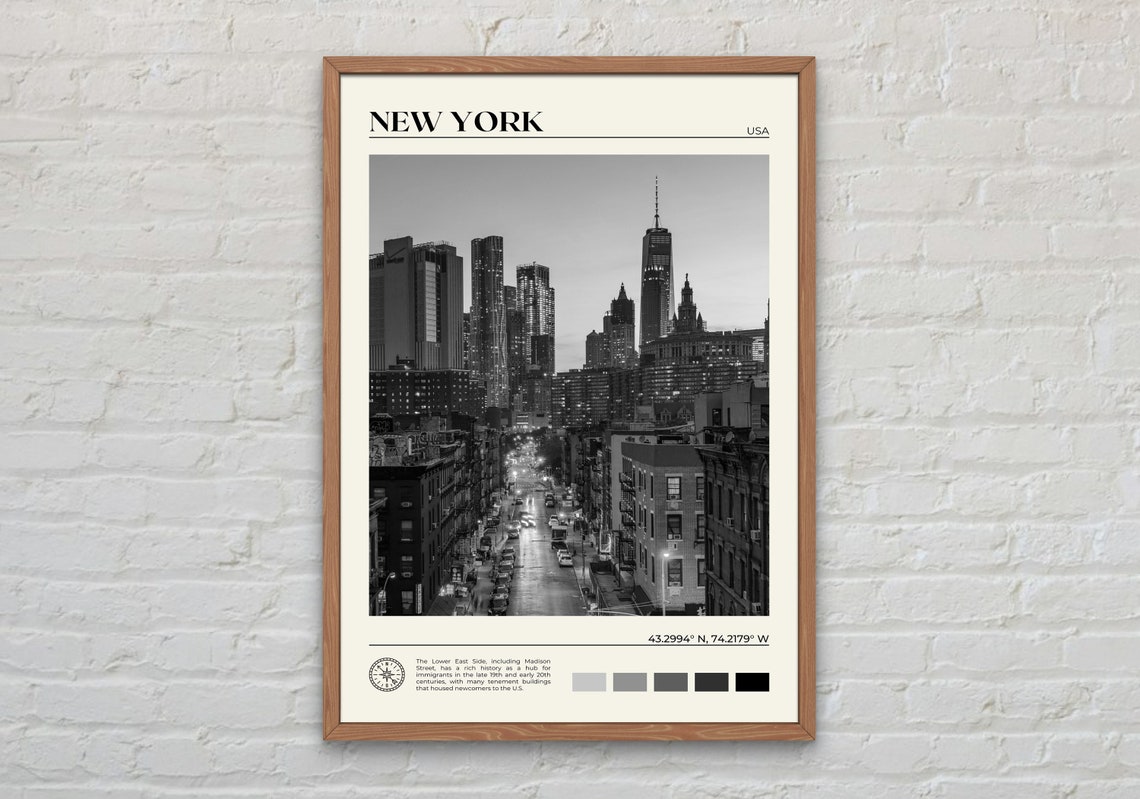 Black And White New York State Print New York Wall Art New York Poster New York Photo New York Poster Print New York Decor Usa