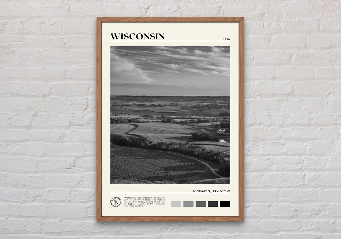 Wisconsin Black and White Travel Poster Art Print