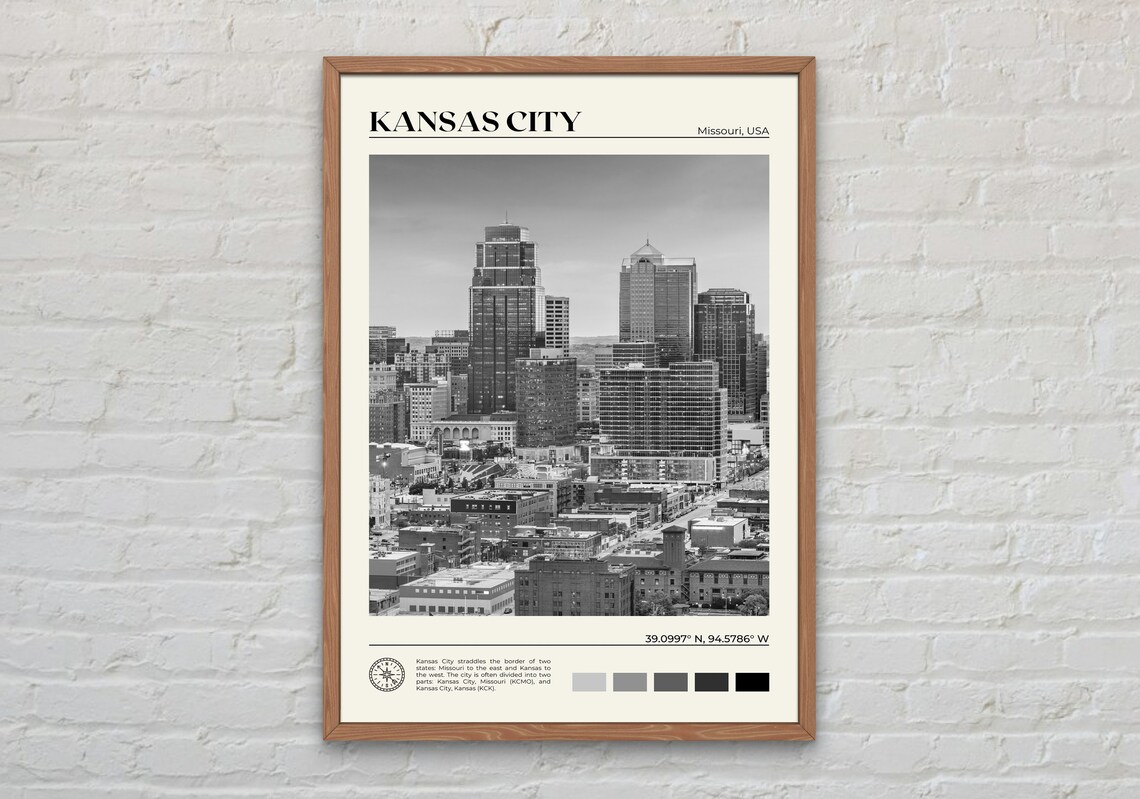 Kansas City Black and White Travel Poster