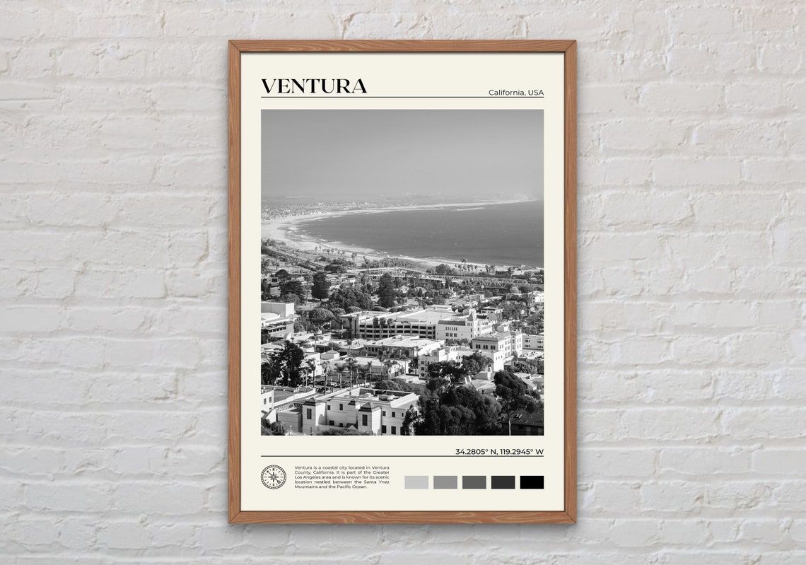 Black And White Ventura Print Ventura Wall Art Ventura Poster Ventura Photo Ventura Poster Print Ventura Decor California Poster