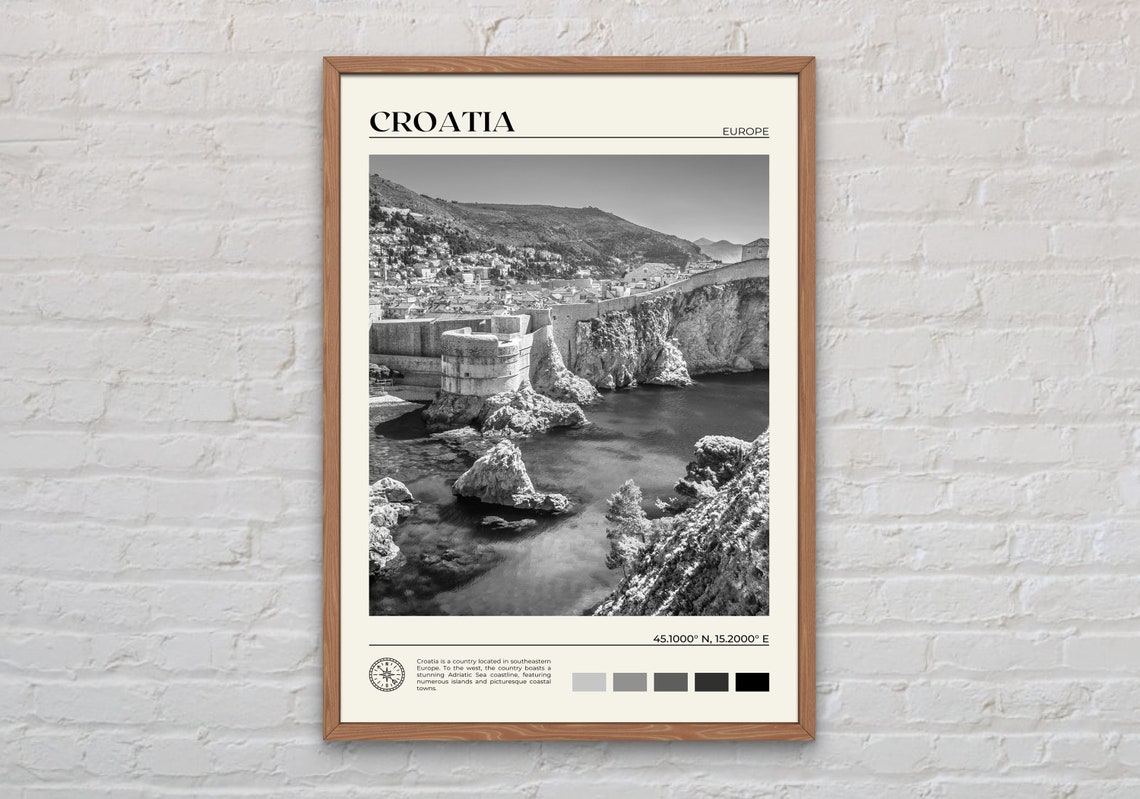 Black And White Croatia Print Croatia Wall Art Croatia Poster Croatia Photo Croatia Poster Print Croatia Wall Decor Europe Poster