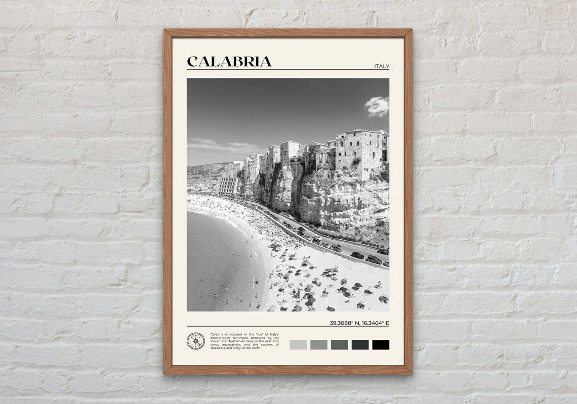 Black And White Calabria Print Calabria Wall Art Calabria Poster Calabria Photo Calabria Poster Print Calabria Wall Decor Italy