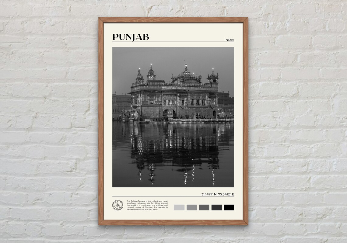 Punjab Black And White Travel Poster, India Asia
