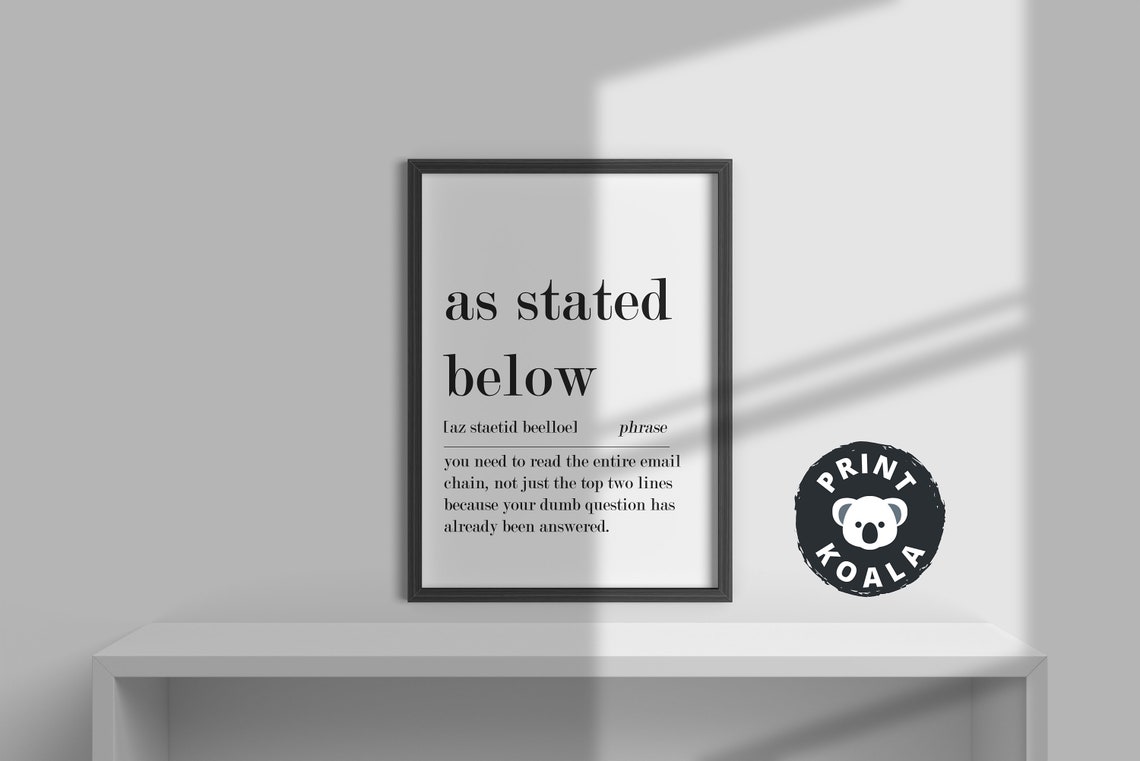 As Stated Below Funny Office Email Definition Phrase Humor Poster - Image 2
