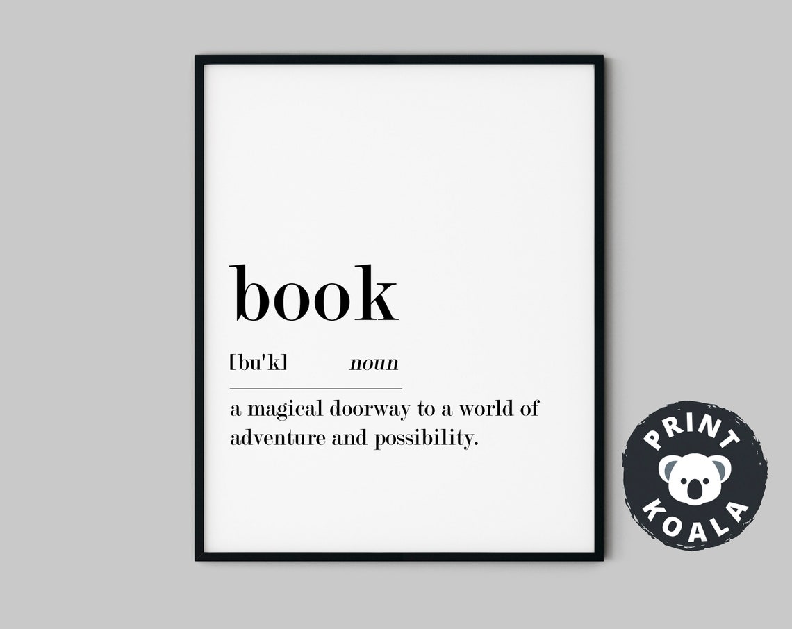 Book Definition Print Book Lover Gift Reading Nook Library Wall Decor