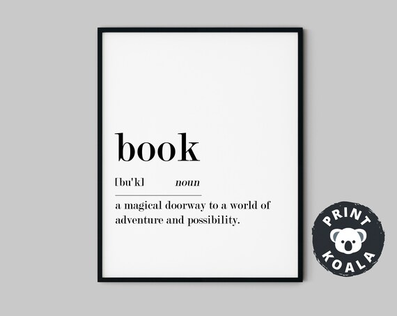 Book Definition Print Book Lover Gift Reading Nook Library Wall Decor