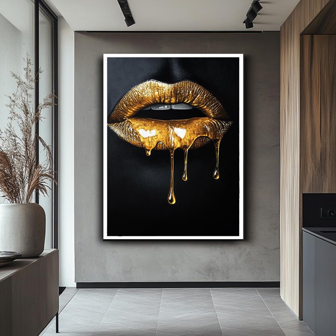 Gold Lips Art Print, Modern Glam Wall Decor - Image 2