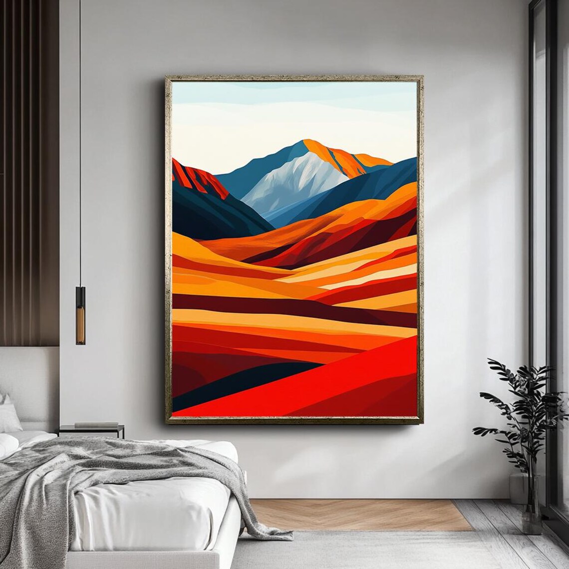 Bold Abstract Mountain Landscape Sunset Stripes Modern Art Poster - Image 5