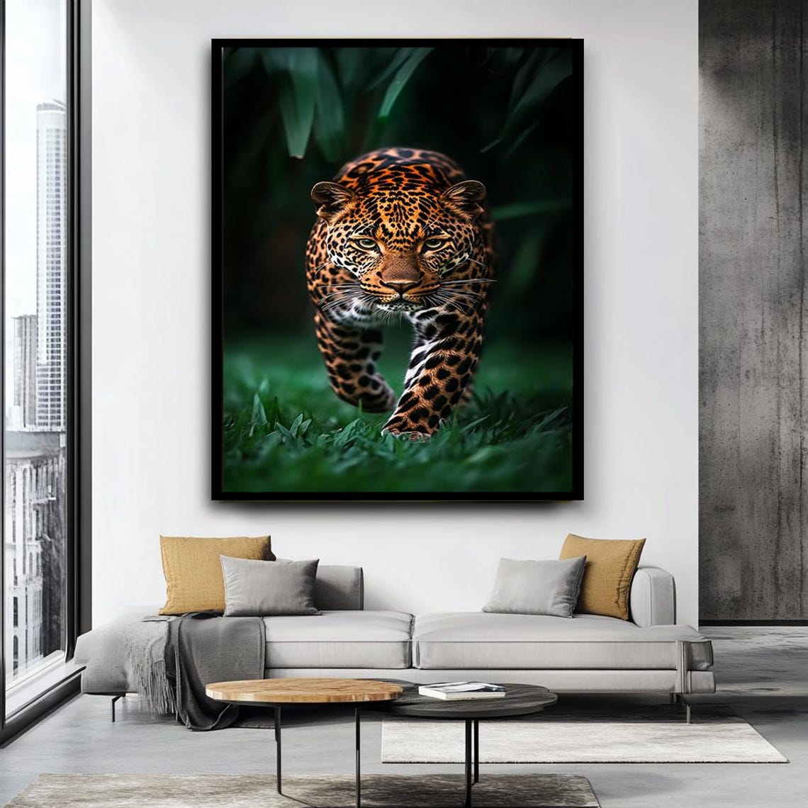 Striking Leopard Prowling Dark Jungle Vivid Wildlife Photo Poster - Image 4