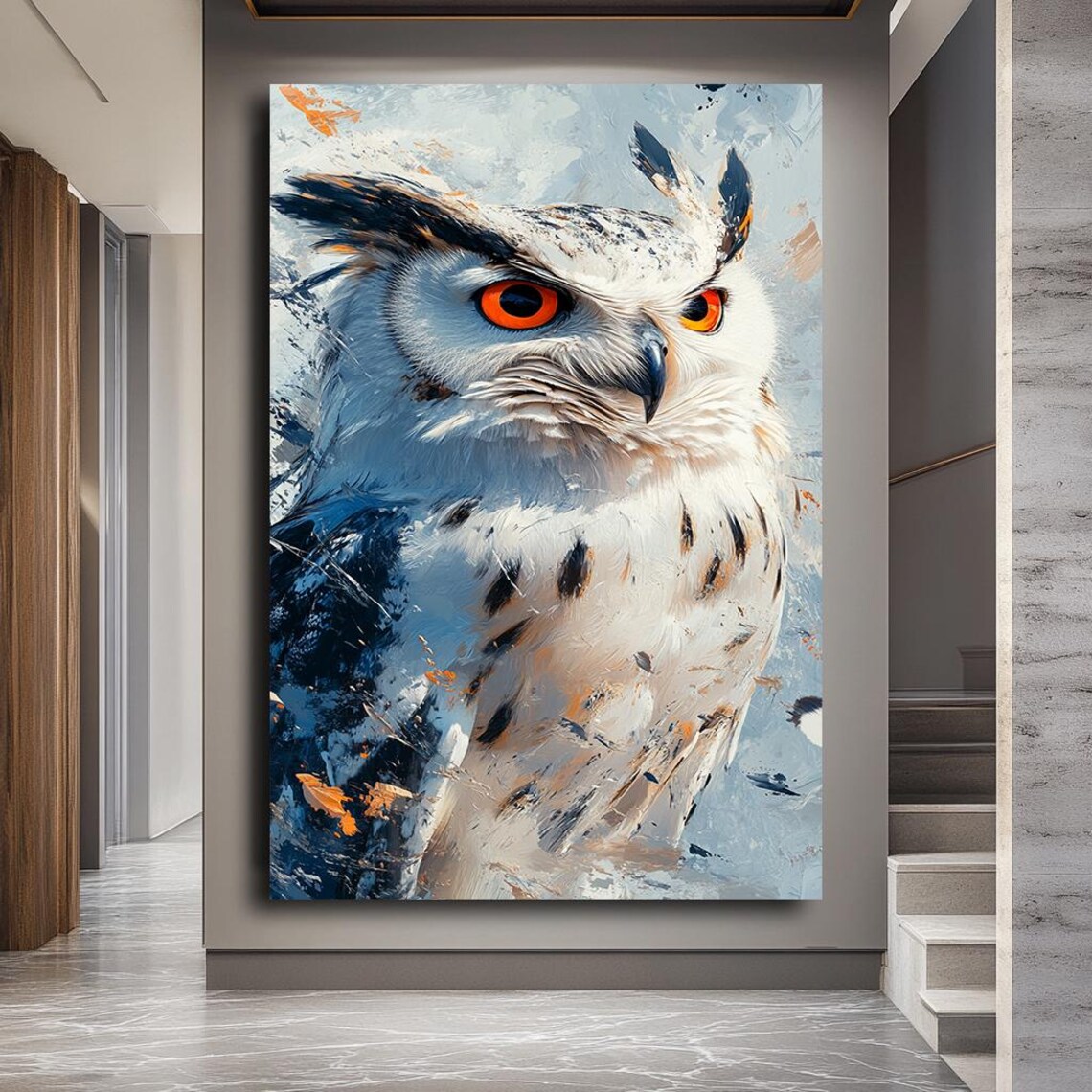 Majestic Snowy Owl Orange Eyes Winter Wildlife Realistic Bird Poster - Image 4