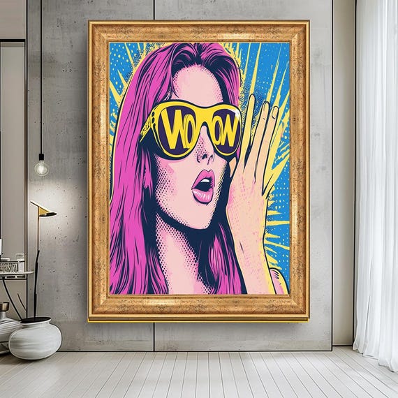 Pop Art Wow Girl Canvas Colorful Retro Wall Comic Style Portrait Bold Decor Modern Statement Artwork For Home