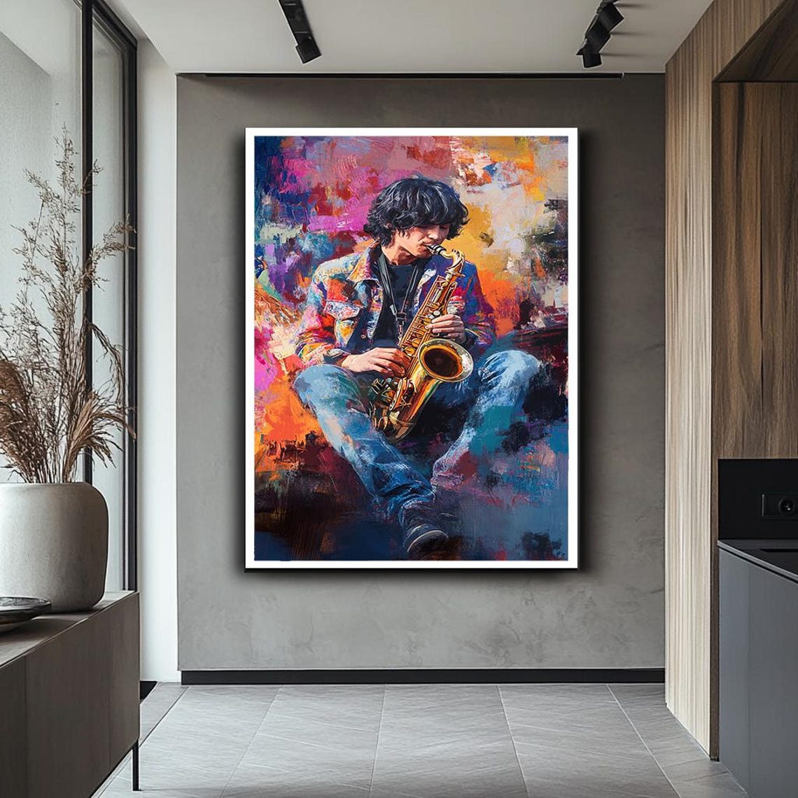 Young Saxophone Player Vibrant Colorful Jazz Music Art Poster - Image 2