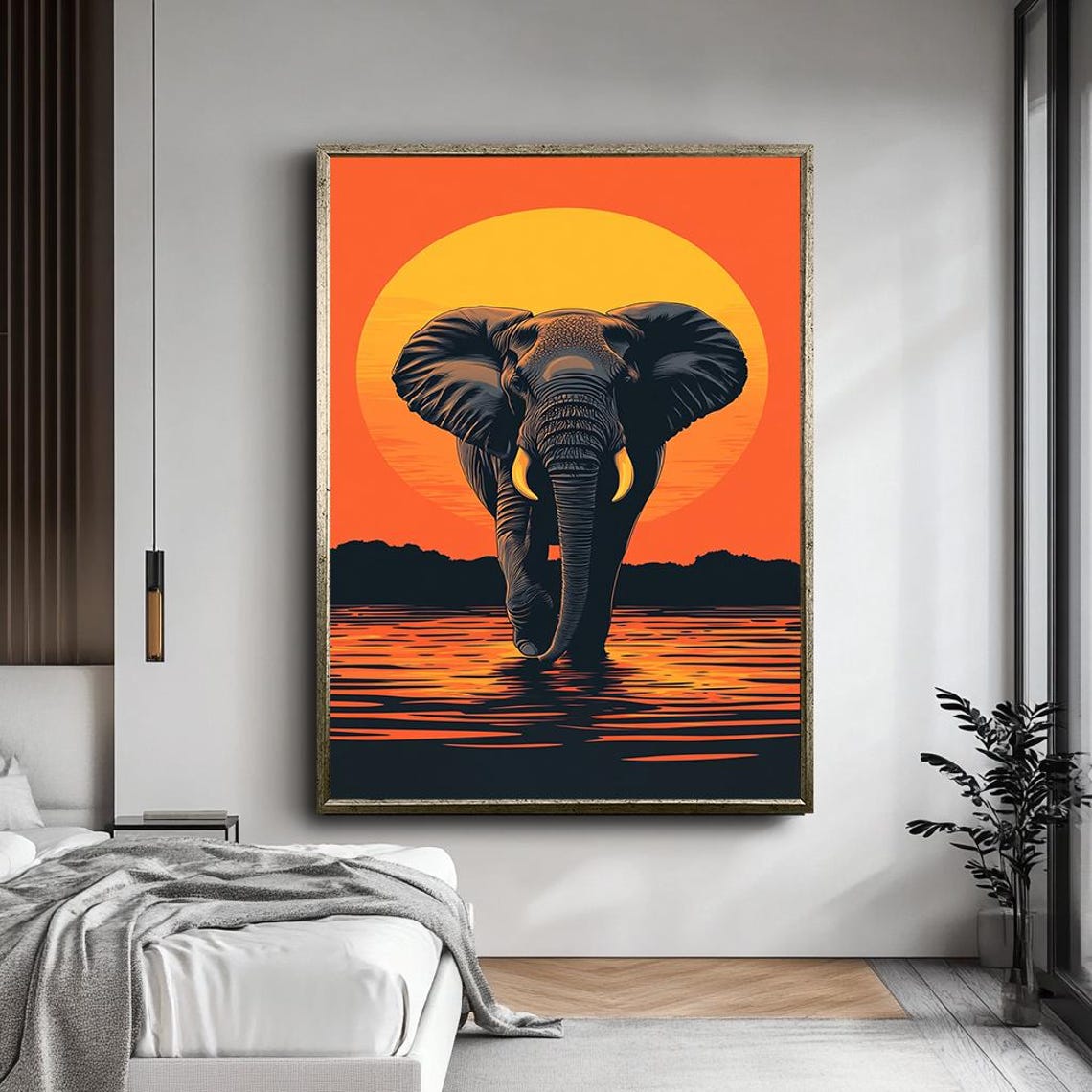 Elephant Silhouette Blazing Sunset African Safari Wildlife Poster - Image 4
