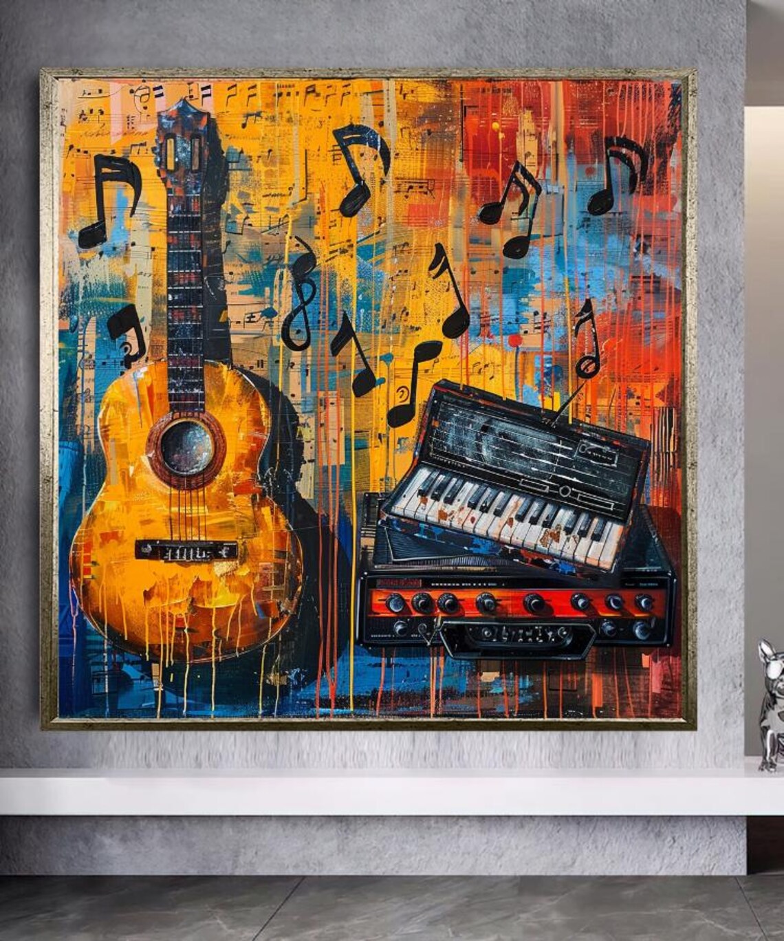Abstract Guitar And Keyboard Painting With Colorful Music Notes Poster - Image 4