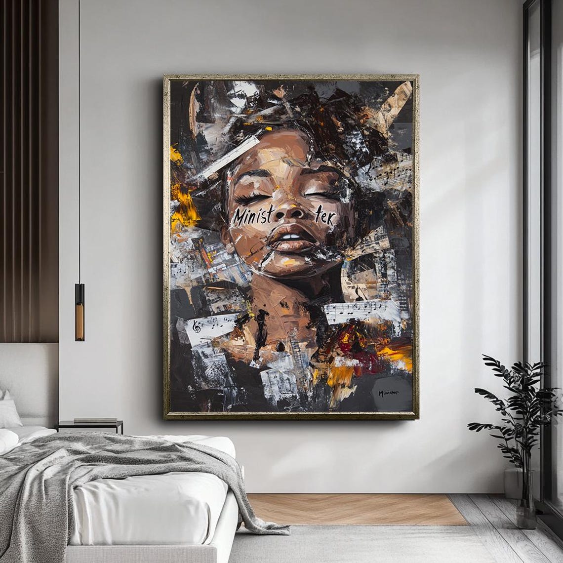 Abstract Afrocentric Wall Art African Woman Mixed Media Female Portrait Bold Modern Expression Empowering Black Art - Image 5