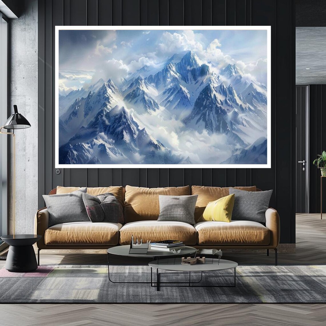 Snowy Mountain Peaks Above Clouds Blue Alpine Landscape Travel Poster