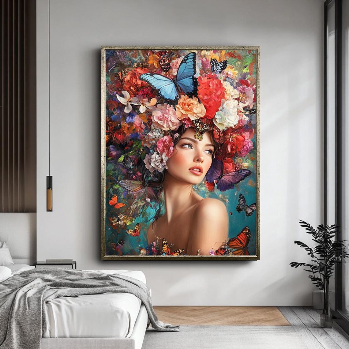 Floral Butterfly Woman Portrait, Surreal Art Print - Image 5