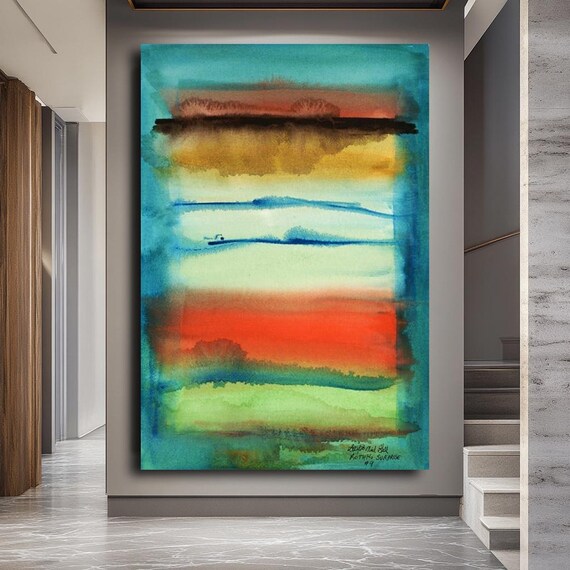 Abstract Landscape Canvas Print Modern Wall Art Large Minimalist Home Decor Colorful Watercolor Contemporary Living Room Decoration