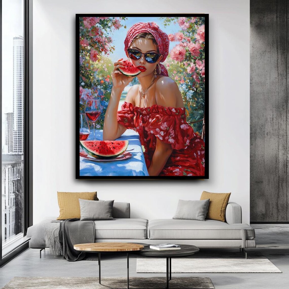 Glamorous Lady Red Dress Watermelon Summer Garden Fashion Poster - Image 3