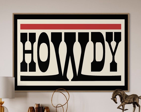 Howdy Typography Western Wall Decor, Cowboy Poster