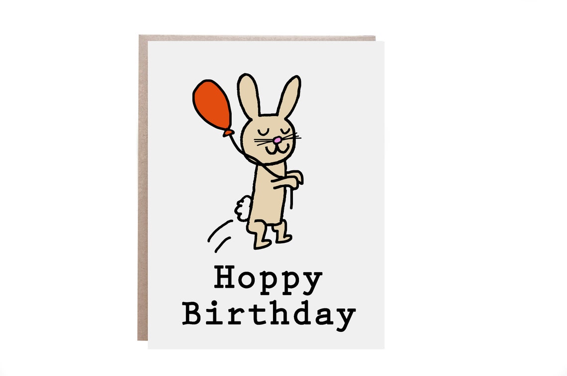 Hoppy Birthday Bunny Holding Balloon Cute Birthday Card Poster