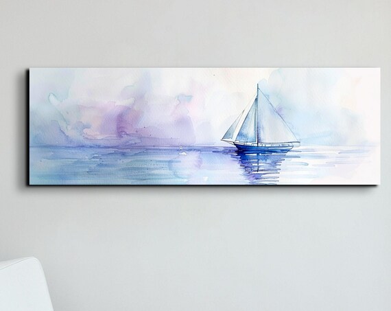 Panoramic Watercolor Sailboat Art Print