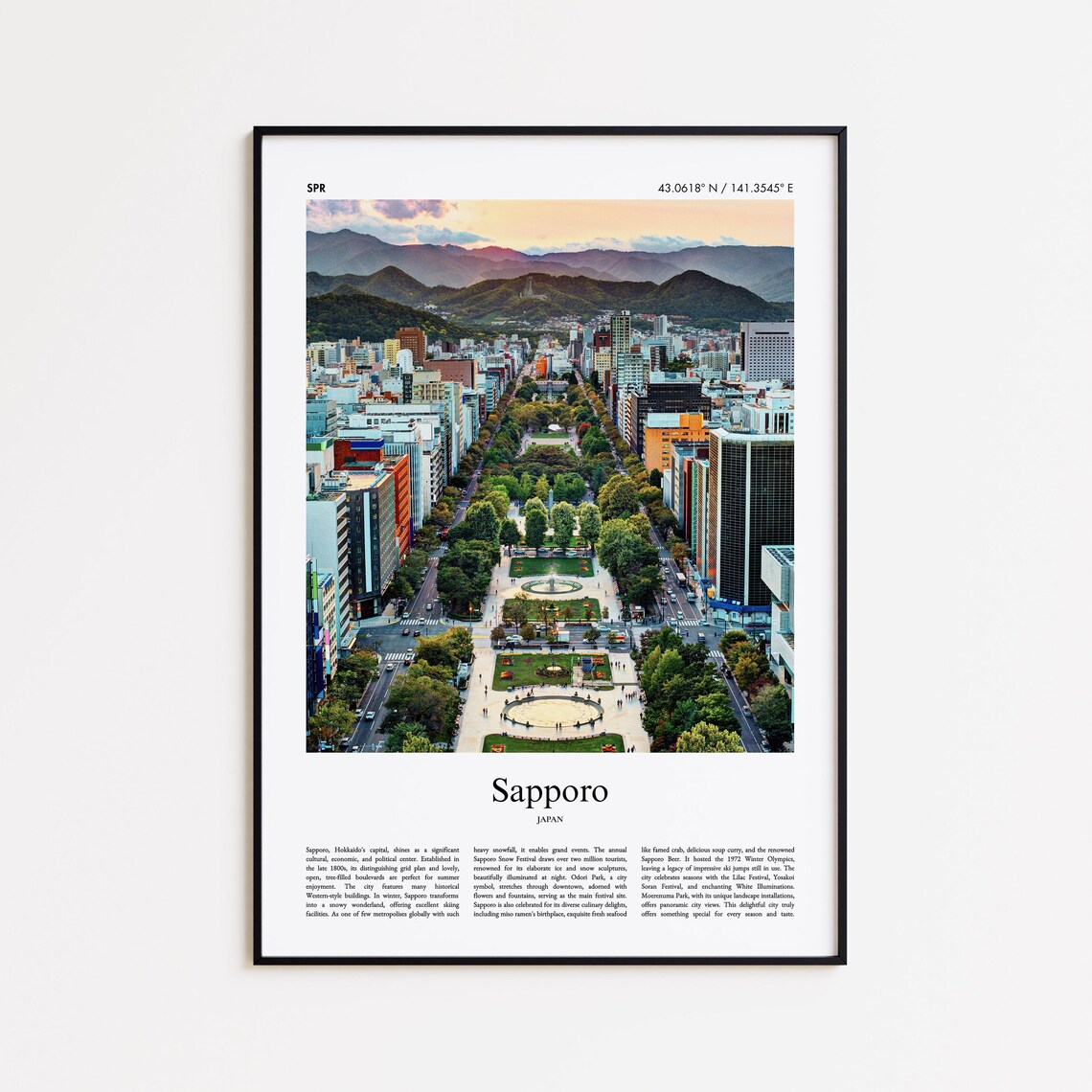 Sapporo Japan Odori Park Sunset Aerial Photography Travel Poster