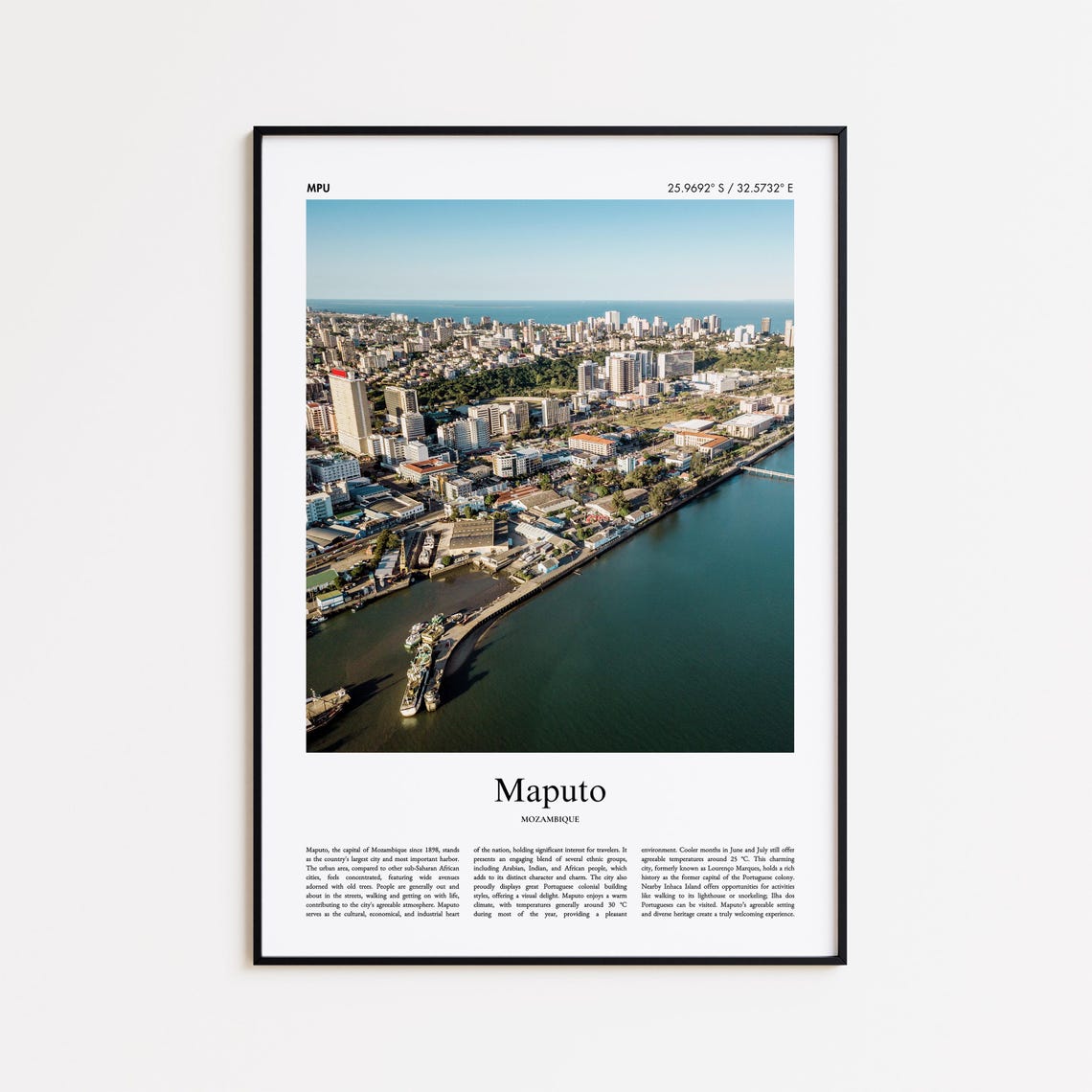 Maputo Mozambique Harbor Aerial View City Skyline Travel Poster