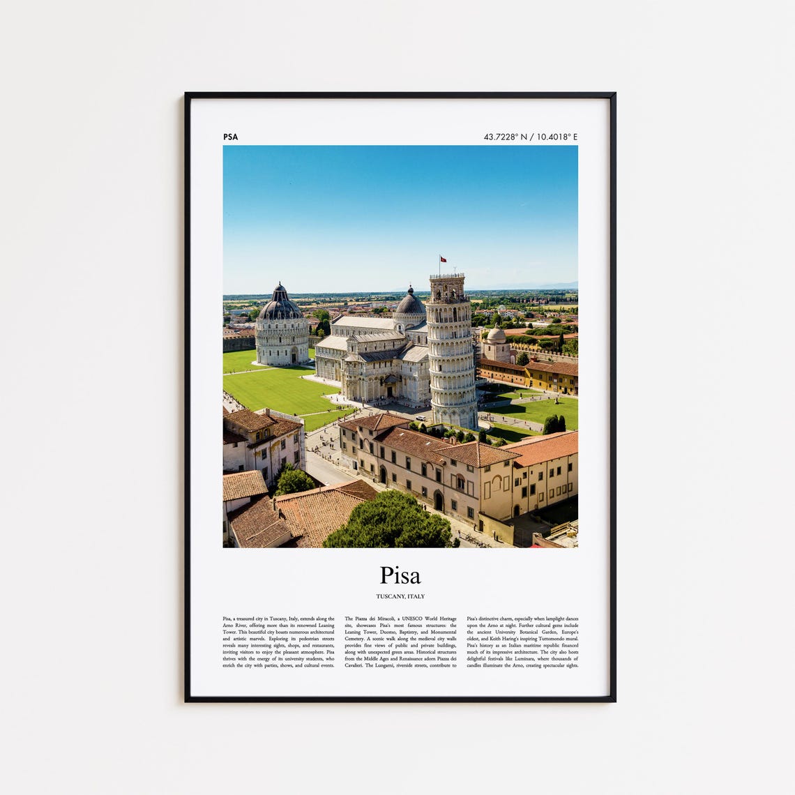 Pisa Italy Leaning Tower Piazza Dei Miracoli Skyline Photo Poster