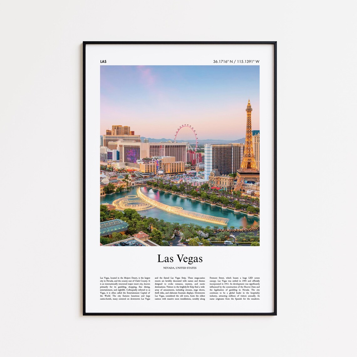Las Vegas Nevada Strip Skyline Fountains Night Lights Travel Poster