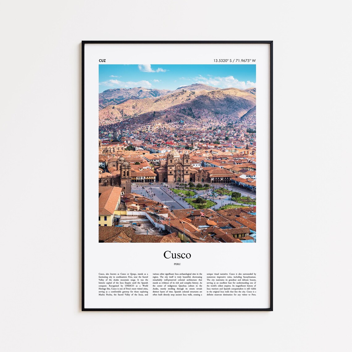 Cusco Color Print Real Photo Poster Travel Gift Peru Minimal City Wall Art