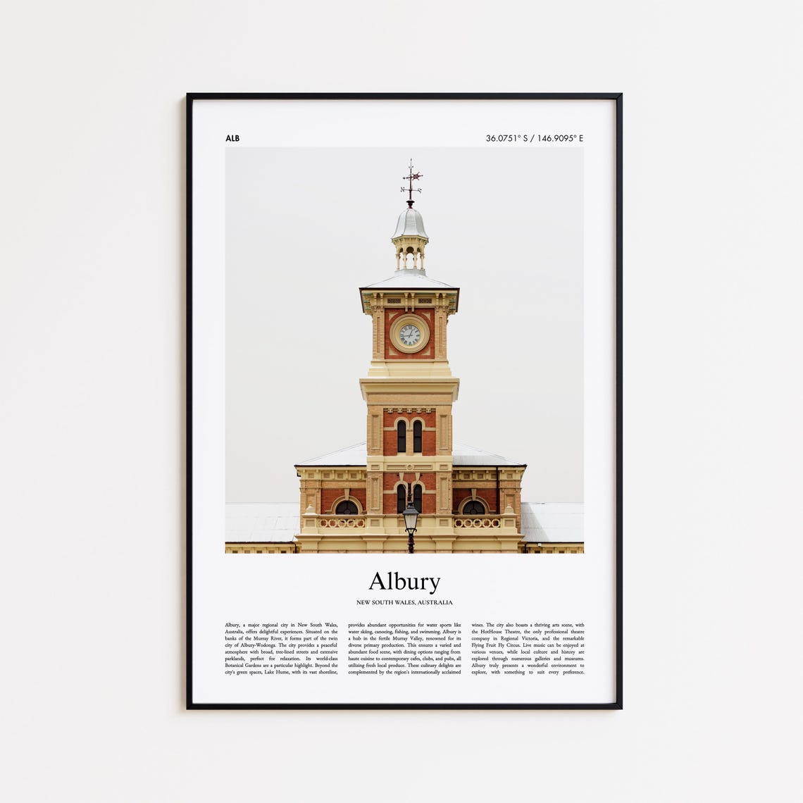 Albury Australia Historic Clock Tower City Photo Travel Poster