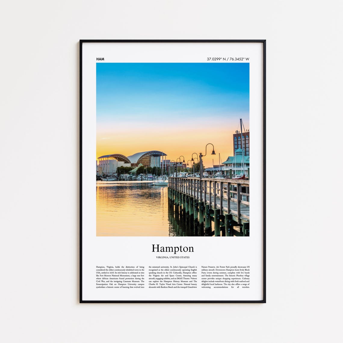 Hampton Virginia Waterfront Boardwalk Sunset Minimalist Poster