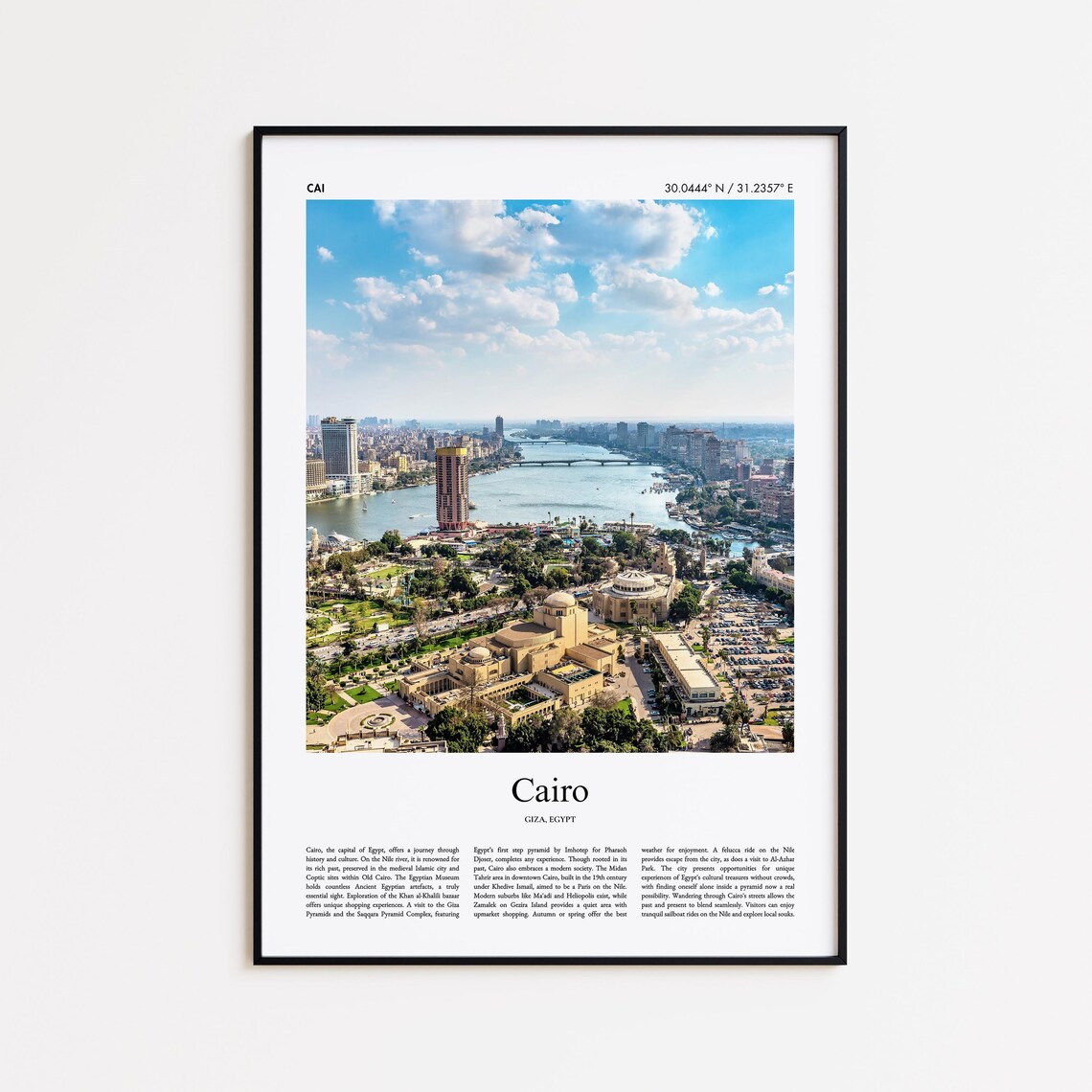 Cairo Egypt Nile River City Aerial Skyline Color Photo Poster
