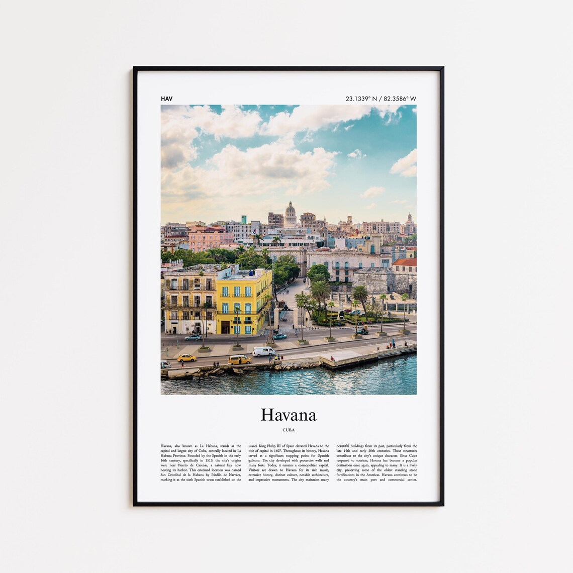 Havana Cuba Color Photo Old Havana Travel Poster with Coordinates