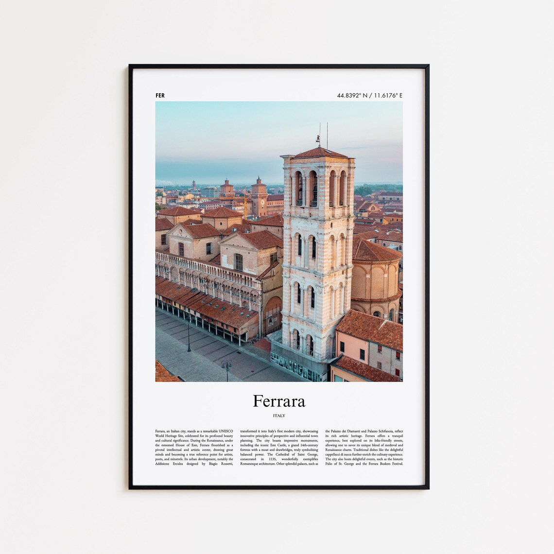 Ferrara Italy Cathedral Bell Tower Rooftops Dawn Travel Poster