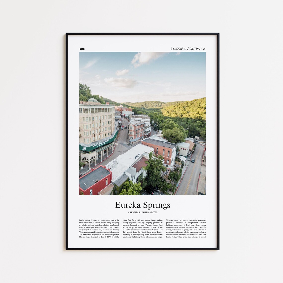 Eureka Springs Arkansas Ozark Historic Downtown Aerial Photo Poster