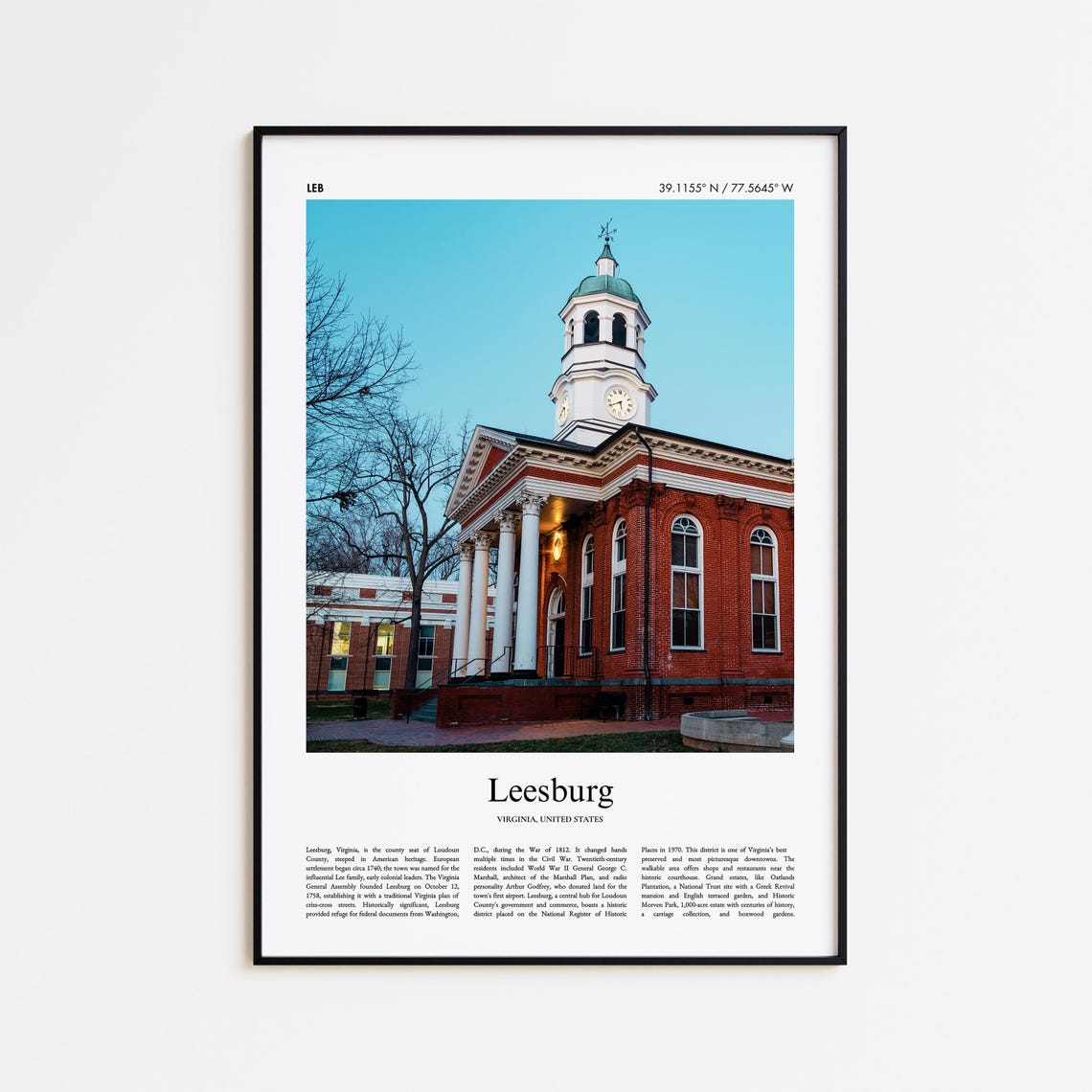 Leesburg Virginia Historic Red Brick Courthouse Travel Poster