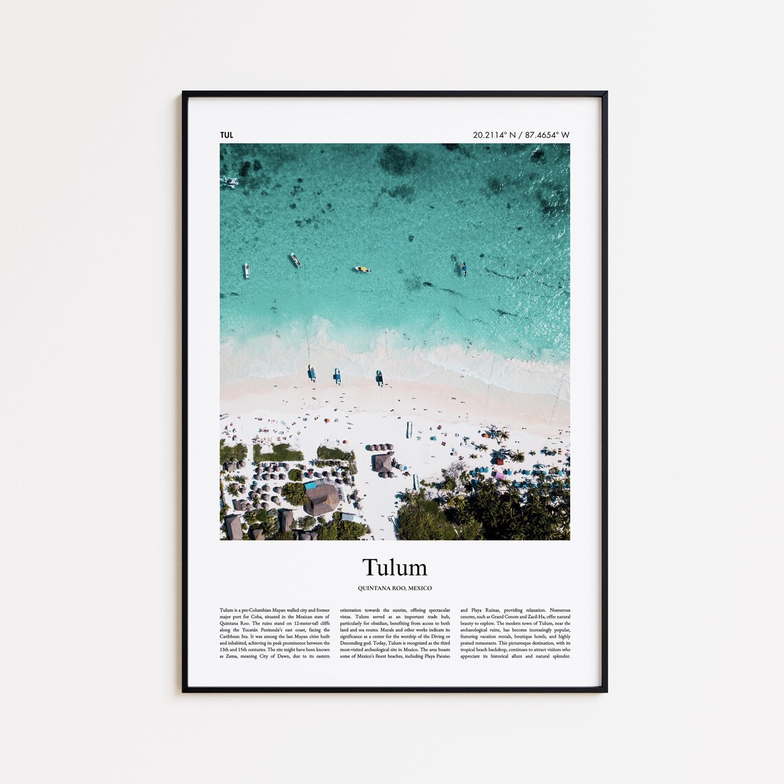 Tulum Mexico Beach Aerial Turquoise Water Boats Travel Photo Poster